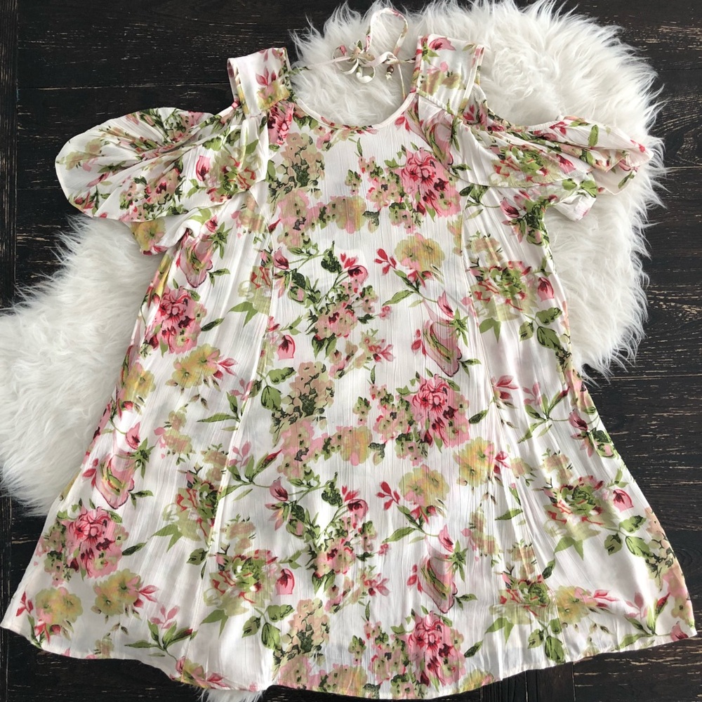 Floral cold should boho flowy dress Bohemian dress